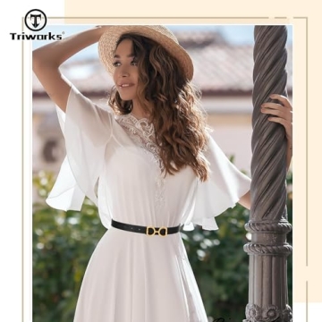 TRIWORKS Women Leather Belt Reversible with Gold Buckle