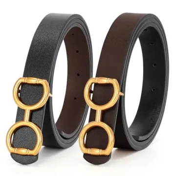 TRIWORKS Women Leather Belt Reversible with Gold Buckle
