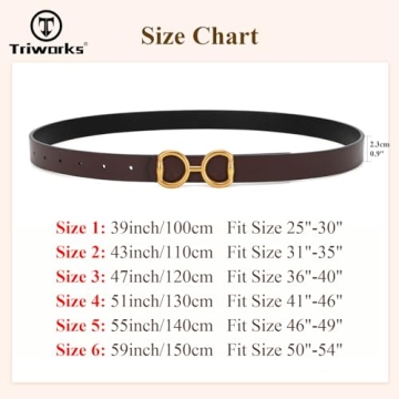 TRIWORKS Women Leather Belt Reversible with Gold Buckle