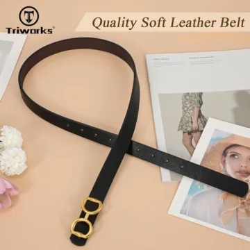 TRIWORKS Women Leather Belt Reversible with Gold Buckle