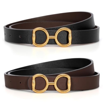 TRIWORKS Women Leather Belt Reversible with Gold Buckle