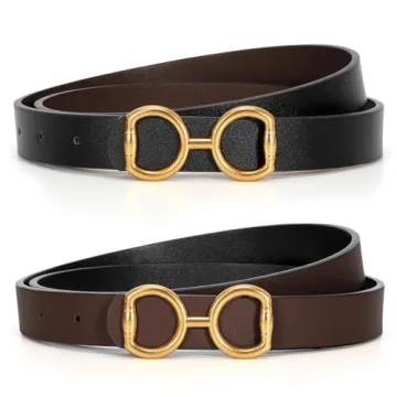 TRIWORKS Women Leather Belt Reversible with Gold Buckle