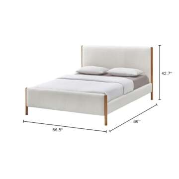 Omax Decor Liana Modern Style Upholstered Platform Bed with Soft Boucle Fabric and Solid Wood Legs -...