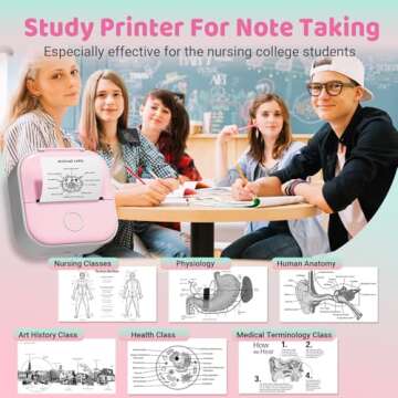 Ponek Mini Sticker Printer, T02 Mini Printer Sticker Maker, Sticker Printer Machine with 1 Roll Sticker, Bluetooth Thermal Inkness Stickey Note Printer for Sticky Scrapbook, Journal, Note, Diagrams