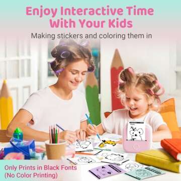 Ponek Mini Sticker Printer, T02 Mini Printer Sticker Maker, Sticker Printer Machine with 1 Roll Sticker, Bluetooth Thermal Inkness Stickey Note Printer for Sticky Scrapbook, Journal, Note, Diagrams