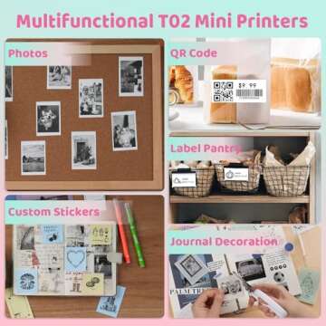Ponek Mini Sticker Printer, T02 Mini Printer Sticker Maker, Sticker Printer Machine with 1 Roll Sticker, Bluetooth Thermal Inkness Stickey Note Printer for Sticky Scrapbook, Journal, Note, Diagrams