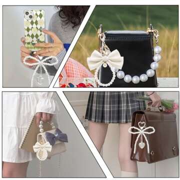 SMUOBT Bow Keychain Key Chains for Women Car Keychain Purse Keychain Pearl Keychain Cute Keychain Bo...