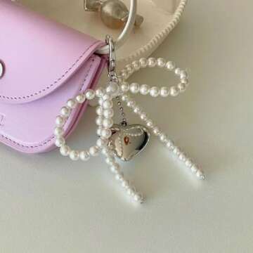 SMUOBT Bow Keychain Key Chains for Women Car Keychain Purse Keychain Pearl Keychain Cute Keychain Bow Keychain Accessories,White