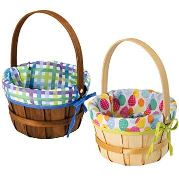 JOYIN 2 Pcs Easter Natural Woven Woodchip Basket with Lining, Easter Wicker Wooden Eggs Basket with ...