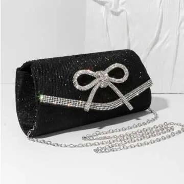 Trisapu Bow Evening Bag Sparkly Clutch Purses for Women Wedding Glitter Rhinestone Party Prom Purse Dressy Clutch Bags Black