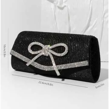 Trisapu Bow Evening Bag Sparkly Clutch Purses for Women Wedding Glitter Rhinestone Party Prom Purse Dressy Clutch Bags Black