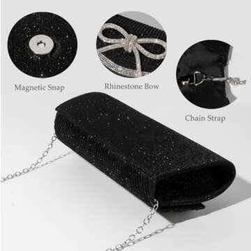 Trisapu Bow Evening Bag Sparkly Clutch Purses for Women Wedding Glitter Rhinestone Party Prom Purse Dressy Clutch Bags Black