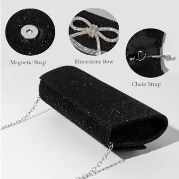 Trisapu Bow Evening Bag Sparkly Clutch Purses for Women Wedding Glitter Rhinestone Party Prom Purse Dressy Clutch Bags Black