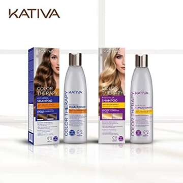 Kativa Color Therapy Blue Violet Shampoo (250 ML), Kativa Color Therapy Line, Color Corrects and Restores Hair, for Natural and Dyed Hair, Salt Free, Sulfate Free, Gluten Free, Paraben Free
