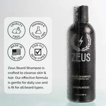 ZEUS Beard Shampoo Wash for Clean & Soft Beards - 8 oz
