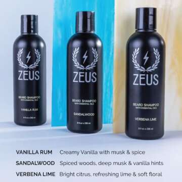 ZEUS Beard Shampoo Wash, Infused with Green Tea & Natural Ingredients to Cleanse and Soften Beard – 8 oz. Made in USA – Sandalwood