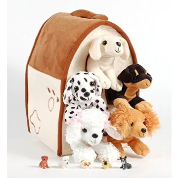 SFS Gift Bundle Unipak 12" Plush Dog House Carrying Case with 5 Stuffed Animal Dogs and Mini Puppy F...