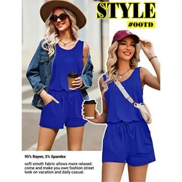 ADOME Rompers for Women Summer Casual Sleeveless Jumpsuit Tank Top Short Romper with Pockets Blue S