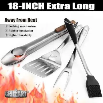 GRILLART BBQ Tools Grill Tools Set -18Inch Grilling Tools BBQ Set - Grill Accessories w/BBQ Tongs, S...