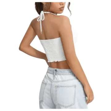 SOLY HUX Women's Sexy Deep V Halter Crop Tops Summer Wear