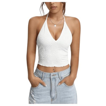 SOLY HUX Women's Sexy Deep V Halter Crop Tops Summer Wear