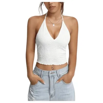 SOLY HUX Women's Sexy Deep V Halter Crop Tops Summer Wear