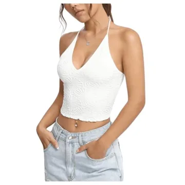 SOLY HUX Women's Sexy Deep V Halter Crop Tops Summer Wear