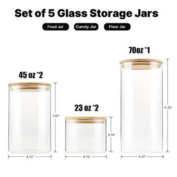 Stylish Airtight Glass Food Storage Jars Set of 5