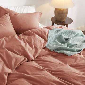 Bedsure 100% Washed Cotton Duvet Cover King Size - Aragon Minimalist Cotton Duvet Cover Linen Like -...