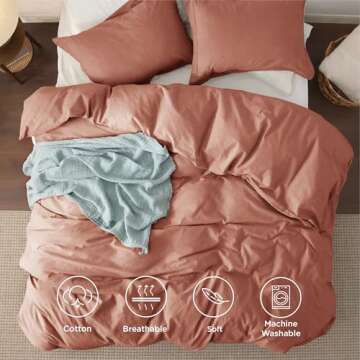 Bedsure 100% Washed Cotton Duvet Cover King Size - Aragon Minimalist Cotton Duvet Cover Linen Like - 3 Pieces GentleSoft™ Plain Simple Bedding Set with 2 Pillow Shams (Aragon, King, 104"x90")