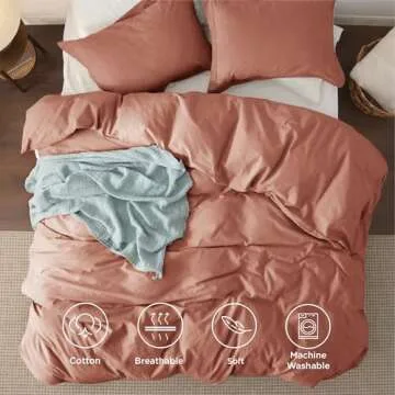 Bedsure 100% Washed Cotton Duvet Cover King Size - Aragon Minimalist Cotton Duvet Cover Linen Like - 3 Pieces GentleSoft™ Plain Simple Bedding Set with 2 Pillow Shams (Aragon, King, 104"x90")