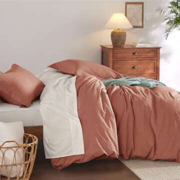 Bedsure 100% Washed Cotton Duvet Cover King Size - Aragon Minimalist Cotton Duvet Cover Linen Like - 3 Pieces GentleSoft™ Plain Simple Bedding Set with 2 Pillow Shams (Aragon, King, 104"x90")