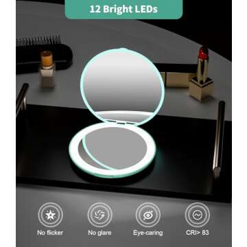 WOBSION Lighted Compact Mirror 1x/10x Magnification