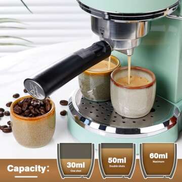 ZEBERBO Ceramic Espresso Cups Set of 4, Double Walled 2oz Espresso Coffee Mugs for Eespresso Cups, S...