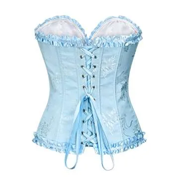 YUNAR Women's Vintage Cottagecore Lace Up Overbust Corset in Blue