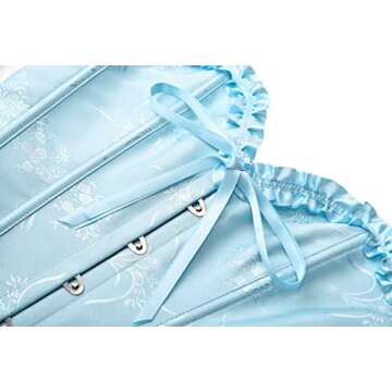 YUNAR Women's Vintage Cottagecore Shapewear Lace Up Overbust Corset Bustier Going Out Top (M, Blue)