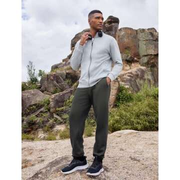 PINSPARK Grey Sweatpants Men Fleece Joggers Cuffed Warm Cotton Workout Pants for Men with Pockets