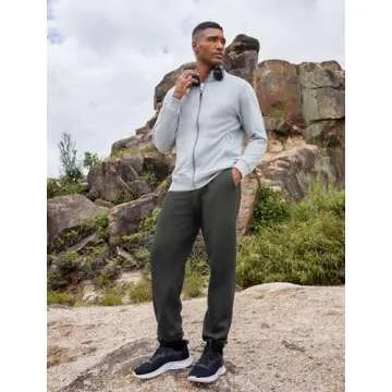 PINSPARK Grey Sweatpants Men Fleece Joggers Cuffed Warm Cotton Workout Pants for Men with Pockets