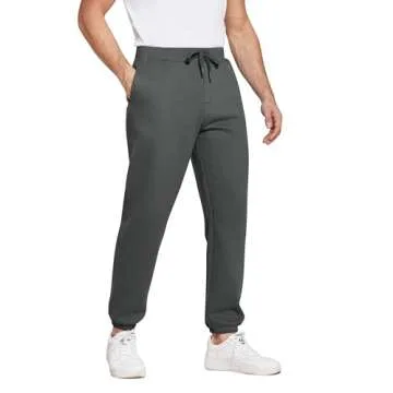 PINSPARK Grey Sweatpants Men Fleece Joggers Cuffed Warm Cotton Workout Pants for Men with Pockets