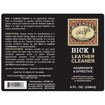 Bickmore Bick 1 Leather Cleaner 8 oz - Clean Dirt, Oil, Sweat, Salt, and Water Stains from All Color...