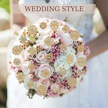 Lovejftty 36 Pieces Gold Wedding Bouquet Brooches for Women Fashion, Rhinestone Bulk Flower Brooch P...