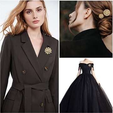 Lovejftty 36 Pieces Gold Wedding Bouquet Brooches for Women Fashion, Rhinestone Bulk Flower Brooch Pins for Crafts (Gold-36pcs)