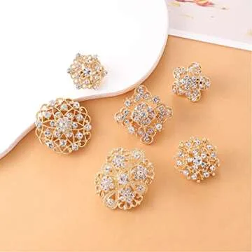 Lovejftty 36 Pieces Gold Wedding Bouquet Brooches for Women Fashion, Rhinestone Bulk Flower Brooch Pins for Crafts (Gold-36pcs)