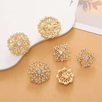 Lovejftty 36 Pieces Gold Wedding Bouquet Brooches for Women Fashion, Rhinestone Bulk Flower Brooch Pins for Crafts (Gold-36pcs)