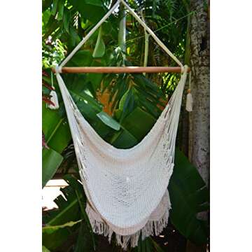 Handmade Macrame Chair - Hanging Rope Hammock Chair - All Natural Indoor or Outdoor Porch Swing Patio Swing Chair (Off-White)