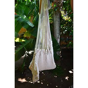 Handmade Macrame Chair - Hanging Rope Hammock Chair - All Natural Indoor or Outdoor Porch Swing Patio Swing Chair (Off-White)