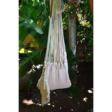 Handmade Macrame Chair - Hanging Rope Hammock Chair - All Natural Indoor or Outdoor Porch Swing Patio Swing Chair (Off-White)