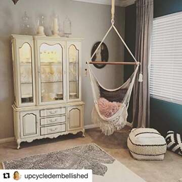 Handmade Macrame Chair - Hanging Rope Hammock Chair - All Natural Indoor or Outdoor Porch Swing Patio Swing Chair (Off-White)