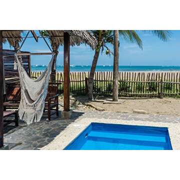 Handmade Macrame Chair - Hanging Rope Hammock Chair - All Natural Indoor or Outdoor Porch Swing Patio Swing Chair (Off-White)