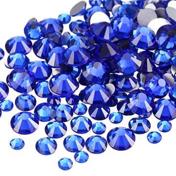 TecUnite 2000 Pieces Flat Back Gems Round Crystal Rhinestones 6 Sizes (1.5-6 mm) with Pick Up Tweeze...